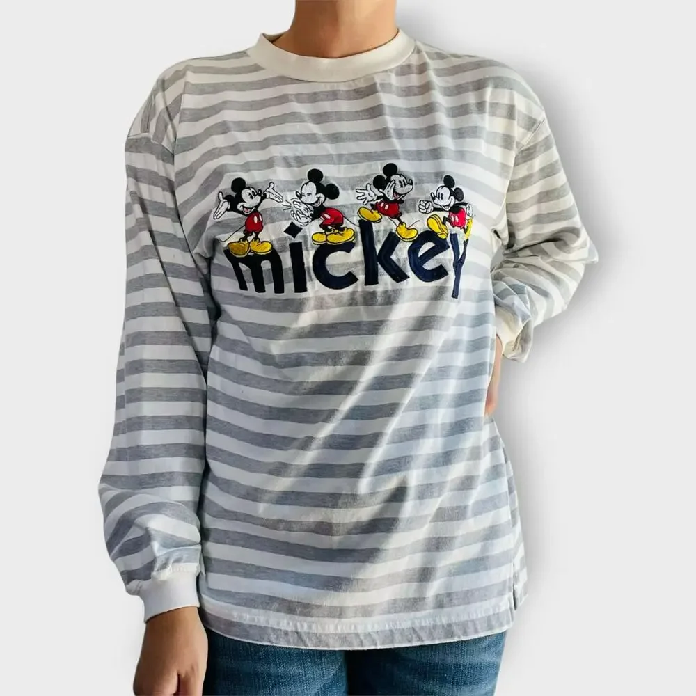 The Disney Store Top Long Sleeve Tee Mickey Mouse Vintage Striped Crew Neck M - Picture 9 of 9